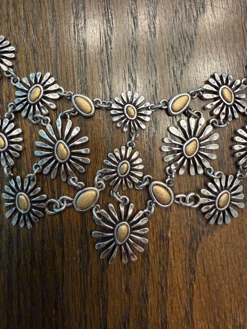 Like New - Lucky Brand Silver & Gold Floral Statement Necklace